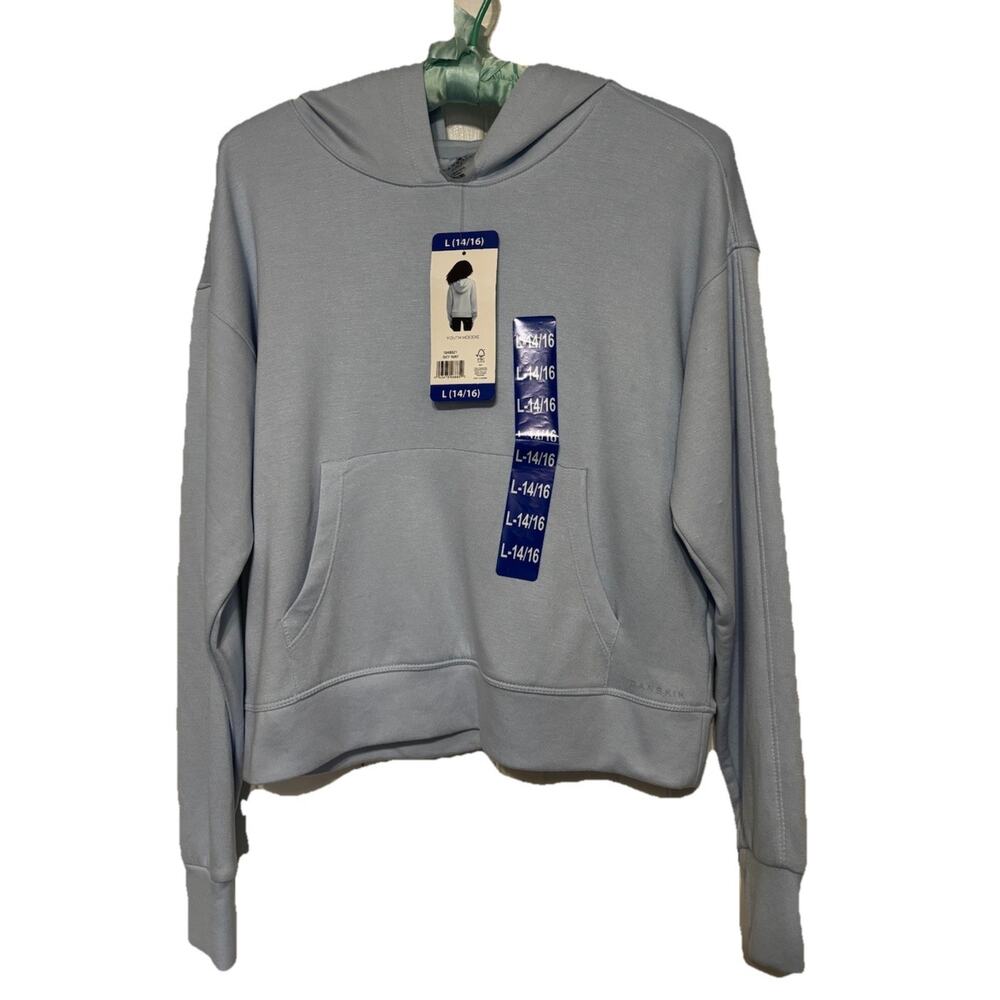 Girls Danskin Sweatshirt Hoodie Blue Gray Kids Youth Thumb-hole Large 14-16 Soft